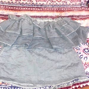 Dressy shirt with ruffles Color: kind of a cyan color it can be strapless